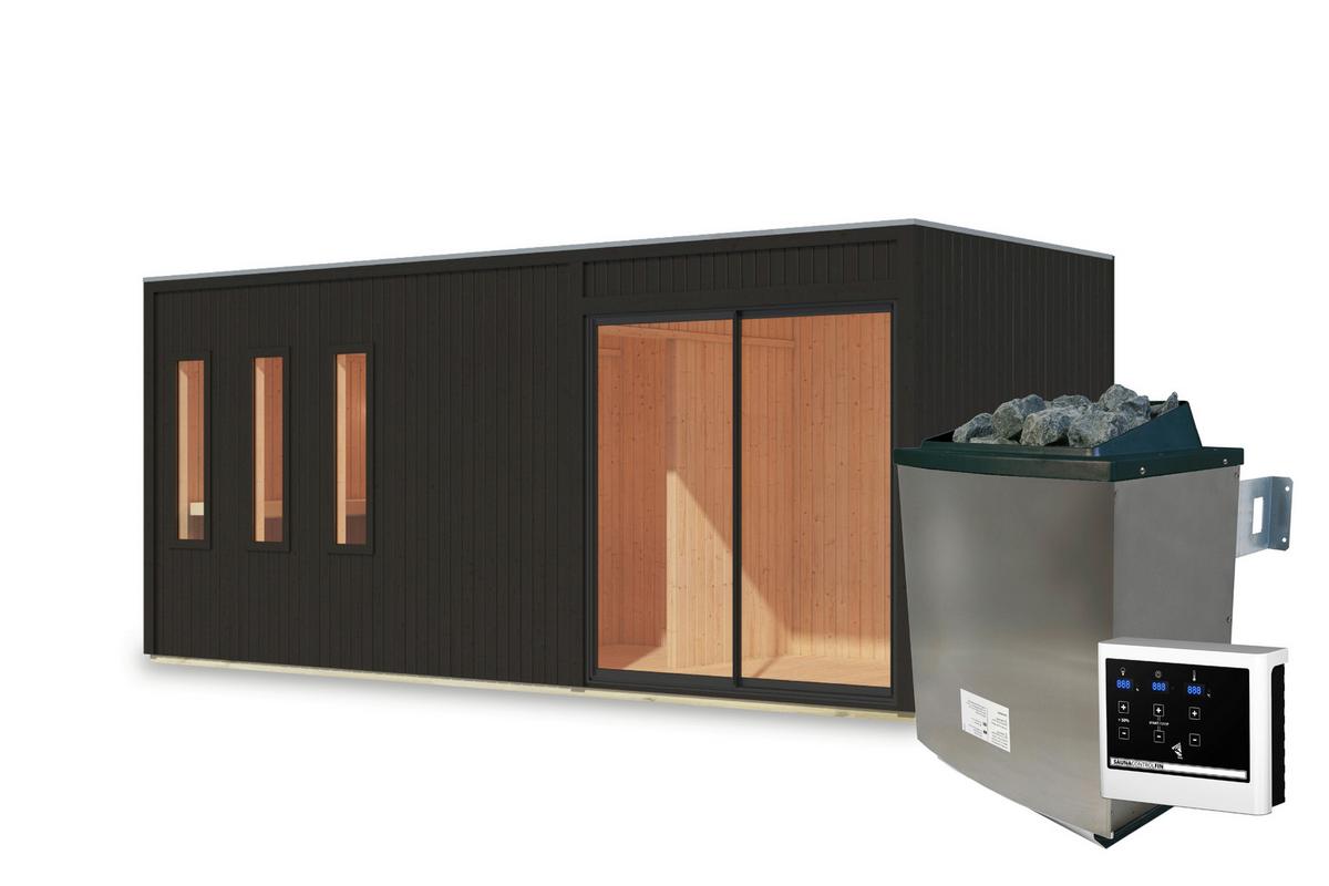 Saunahaus Noirva 216/244/573 cm - Schwarz, Basics, Holz (216/244/573cm)