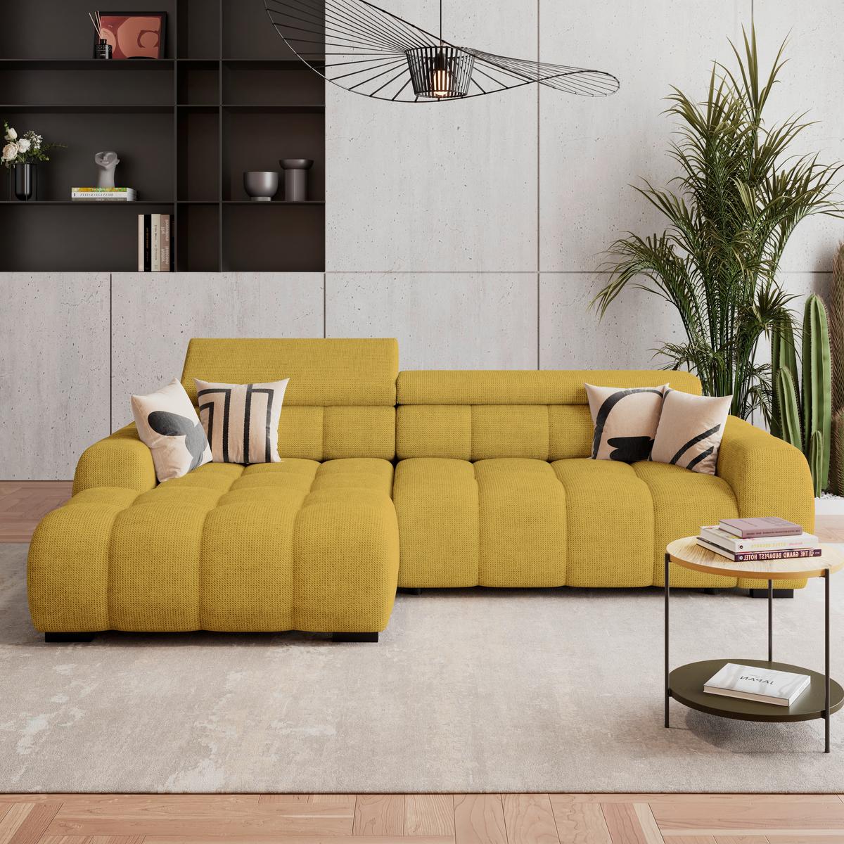 Ecksofa Fargo S Senffarben, B: 168cm - Senfgelb/Schwarz, Trend, Textil (168/285cm)