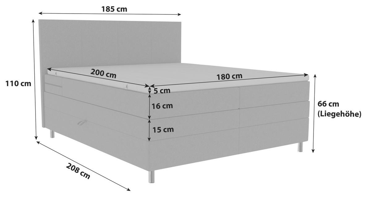Boxspringbett mit Topper und Bettkasten 180x200 cm Messina - Chromfarben/Hellgrau, KONVENTIONELL, Textil (180/200cm)