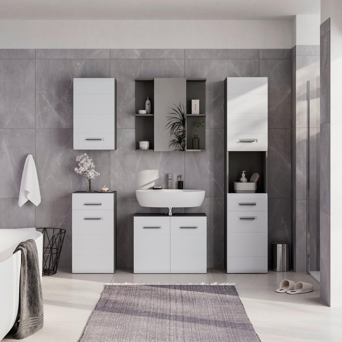 Badezimmer Hochschrank Pearl New Snol 117 BxH 40x188,5 cm - Anthrazit/Weiß, KONVENTIONELL, Holzwerkstoff (40/188,5/29,6cm)