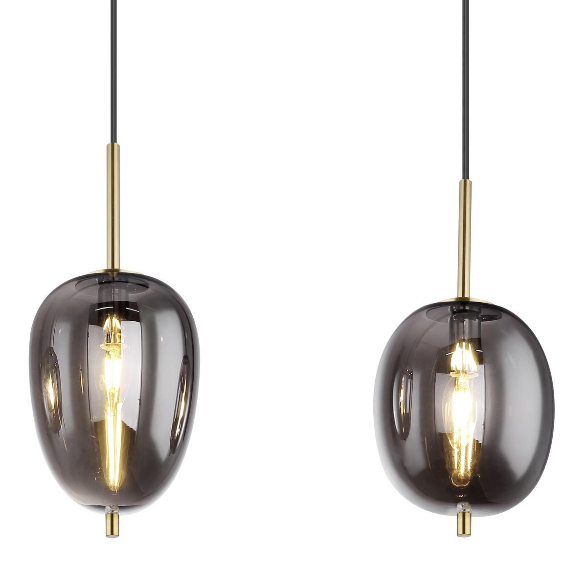 Hängeleuchte Blacky H: 120 Cm 4-Flammig, Mit Rauchglas - Messingfarben, Design, Glas/Metall (110/18,5/120cm) - Globo