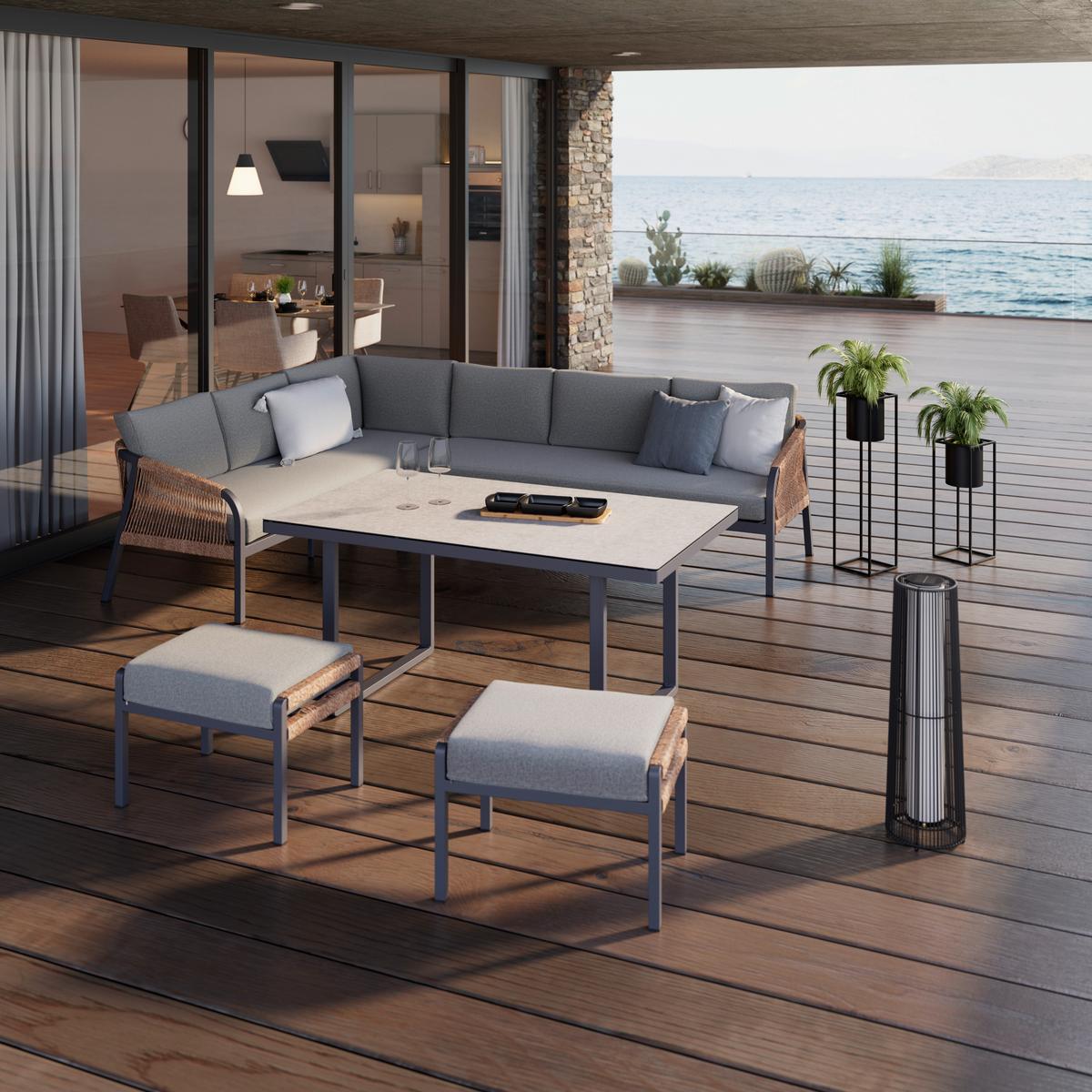 TERASOVÁ SEDACÍ SOUPRAVA CASA BLANCA - světle šedá/přírodní barvy, Moderní, kov/textil