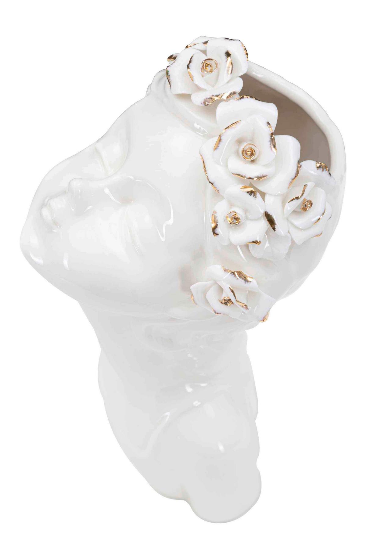 Vase Young Lady Roses Weiß, Goldfarben B: 10 cm - Goldfarben/Weiß, Basics, Keramik (10/26/14cm)