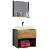 Badmöbel-set 3-tlg. Lendas B: 60 Cm Anthrazit/eiche Dekor - Honigeiche/Anthrazit, MODERN, Glas/Keramik (60cm) - MID.YOU