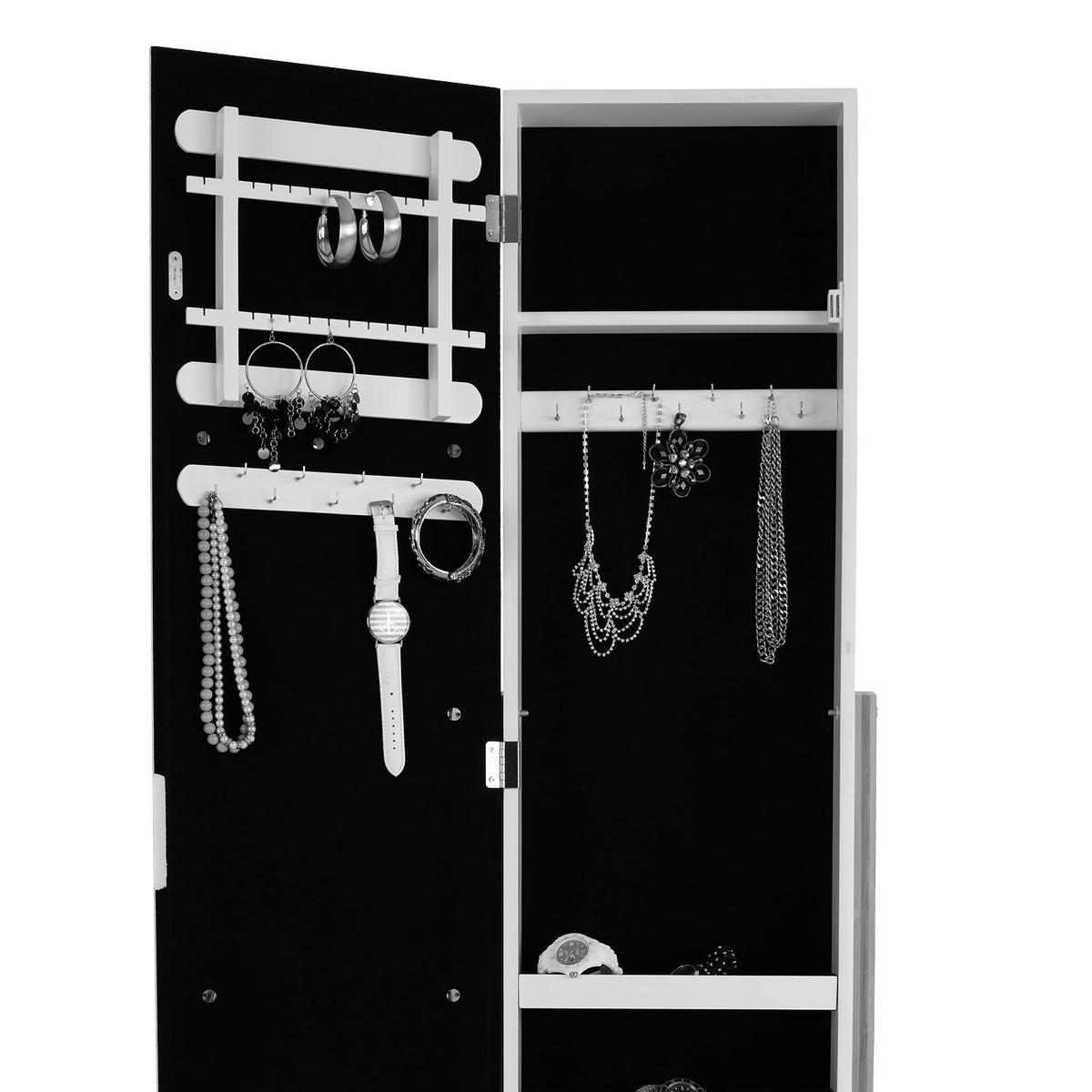 Schmuckschrank Levi Weiß H: 142 cm Stehend, Spiegel - Naturfarben/Weiß, MODERN, Glas/Holz (40/142/33cm) - MID.YOU