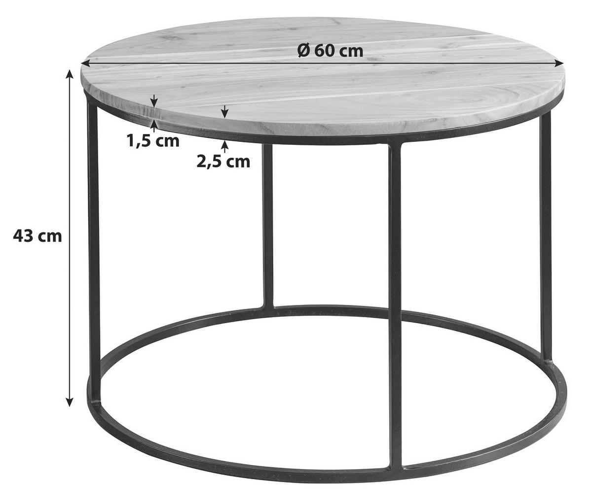 Konferenčný stolík Akácia - čierna/farba akácie, Modern, kov/drevo (60/60/43cm) - MID.YOU