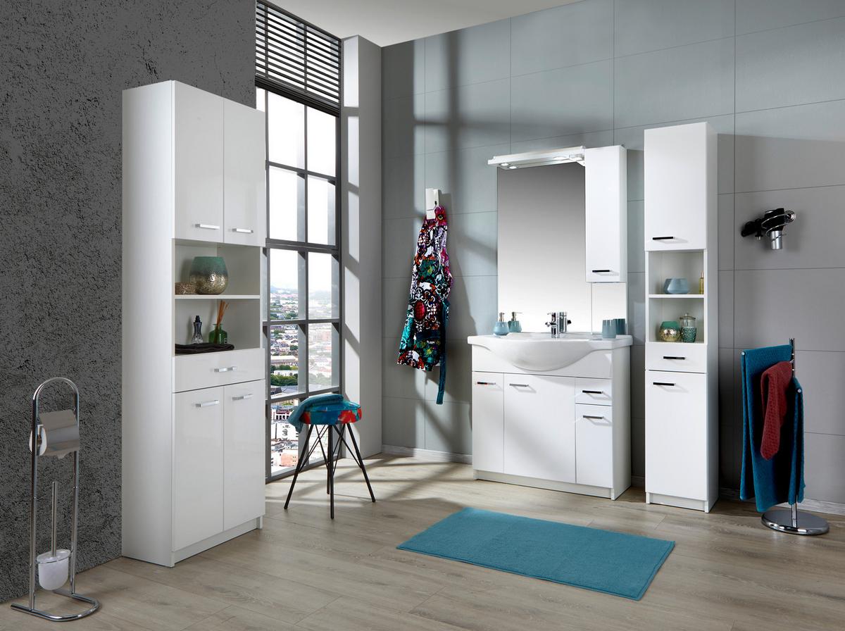 Badezimmer Fiola Weiß Hochglanz B: 166,8 Cm - Weiß Hochglanz/Weiß, KONVENTIONELL, Keramik/Holzwerkstoff (166,8/192/49cm)