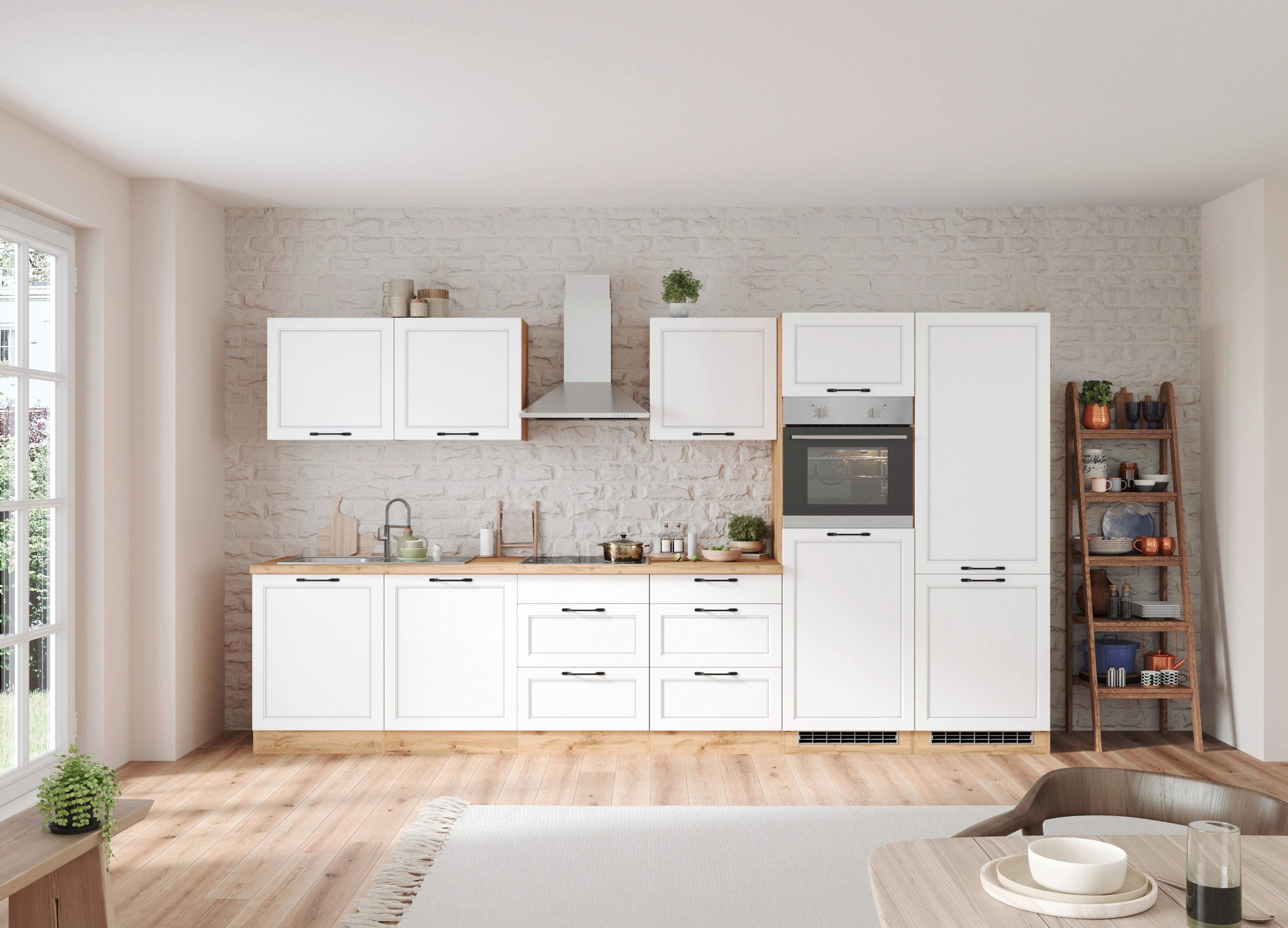 Küchenzeile Meran Mit Geräten B: 360 Cm Weiß/eiche Dekor - Eiche Wotan/Weiß, LIFESTYLE, Holzwerkstoff (360cm) - Frommholz