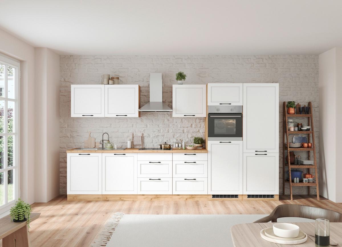 Küchenzeile Meran Mit Geräten B: 360 Cm Weiß/eiche Dekor - Eiche Wotan/Weiß, LIFESTYLE, Holzwerkstoff (360cm) - Frommholz
