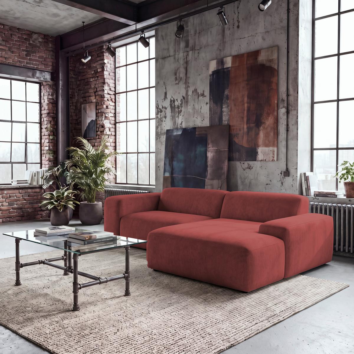 ECKSOFA Hannah Rot 252x170 cm - Rot/Schwarz, Design, Textil (252/170cm) - MID.YOU