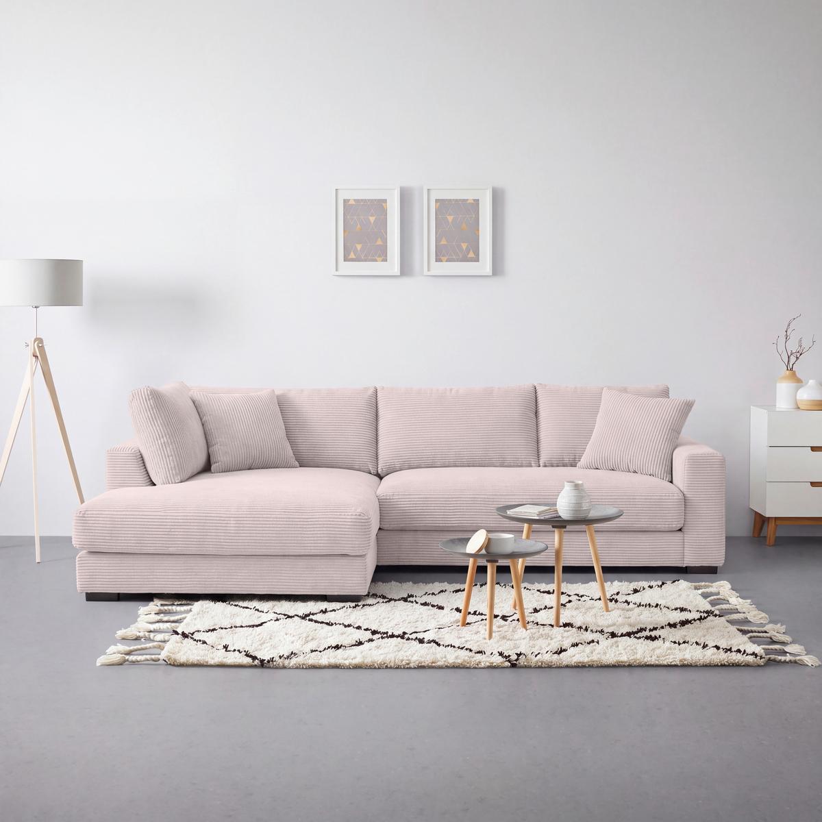 Rohová sedačka PEDRO, levá, růžový manšestr - růžová/černá, Moderní, textil/plast (190/300cm) - Mömax