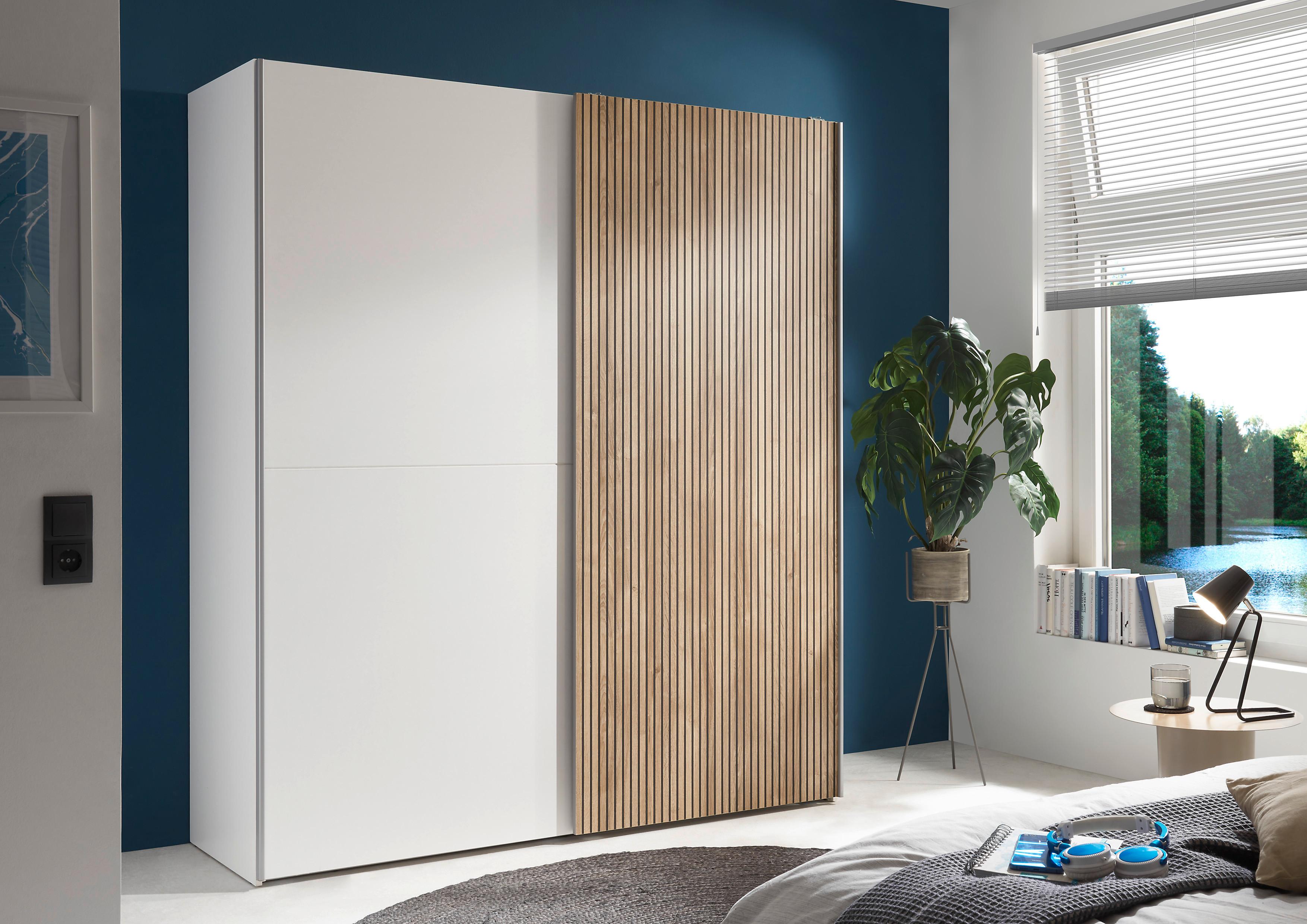 Schwebetürenschrank 170 cm Berno Weiß/Eiche Dekor - Eichefarben/Weiß, MODERN, Holzwerkstoff (170/196/57cm) - MID.YOU