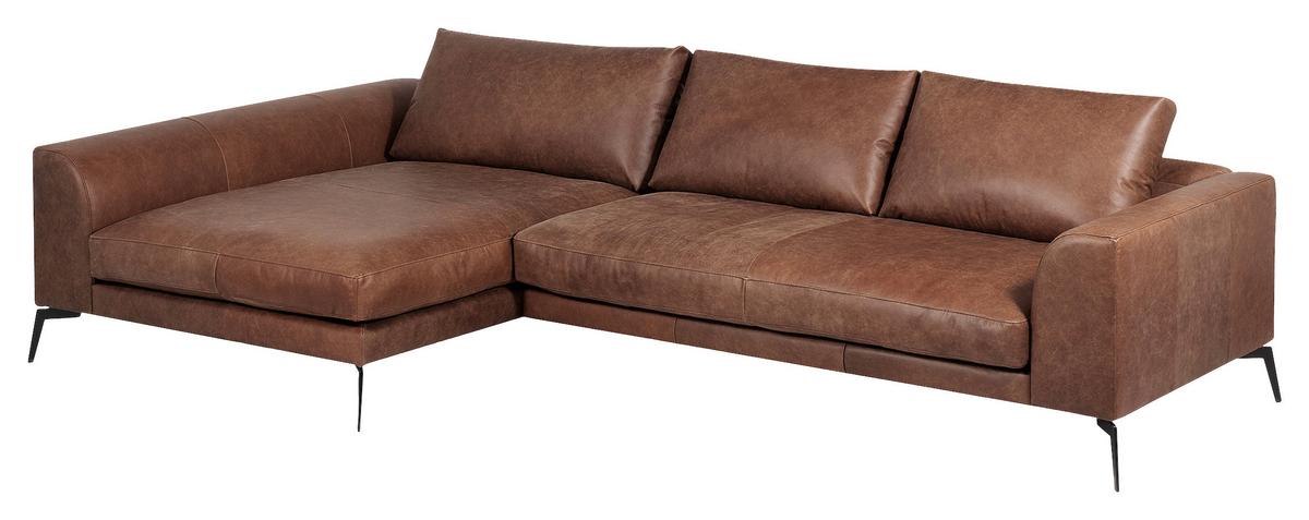 Ecksofa Berlin Braun S: 172 cm - Schwarz/Braun, Design, Leder (172/313cm) - Livetastic