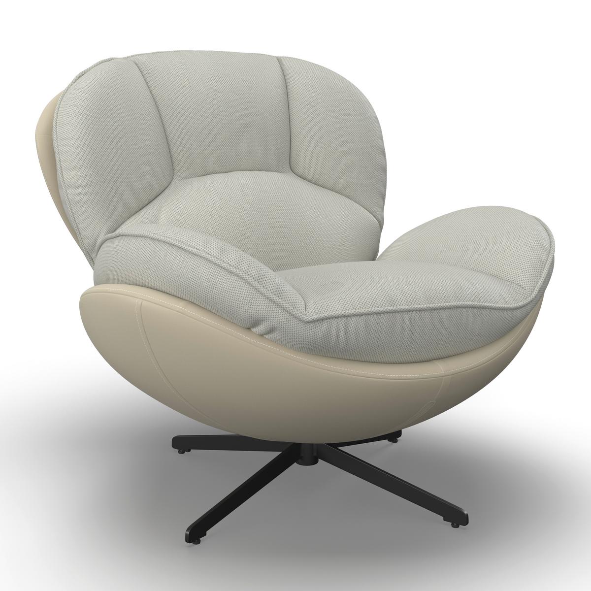 Relaxační křeslo INA, bílá,béžová, vzhled kůže - bílá/černá, Moderní, kov/textil (98/86/105cm) - Bessagi Home