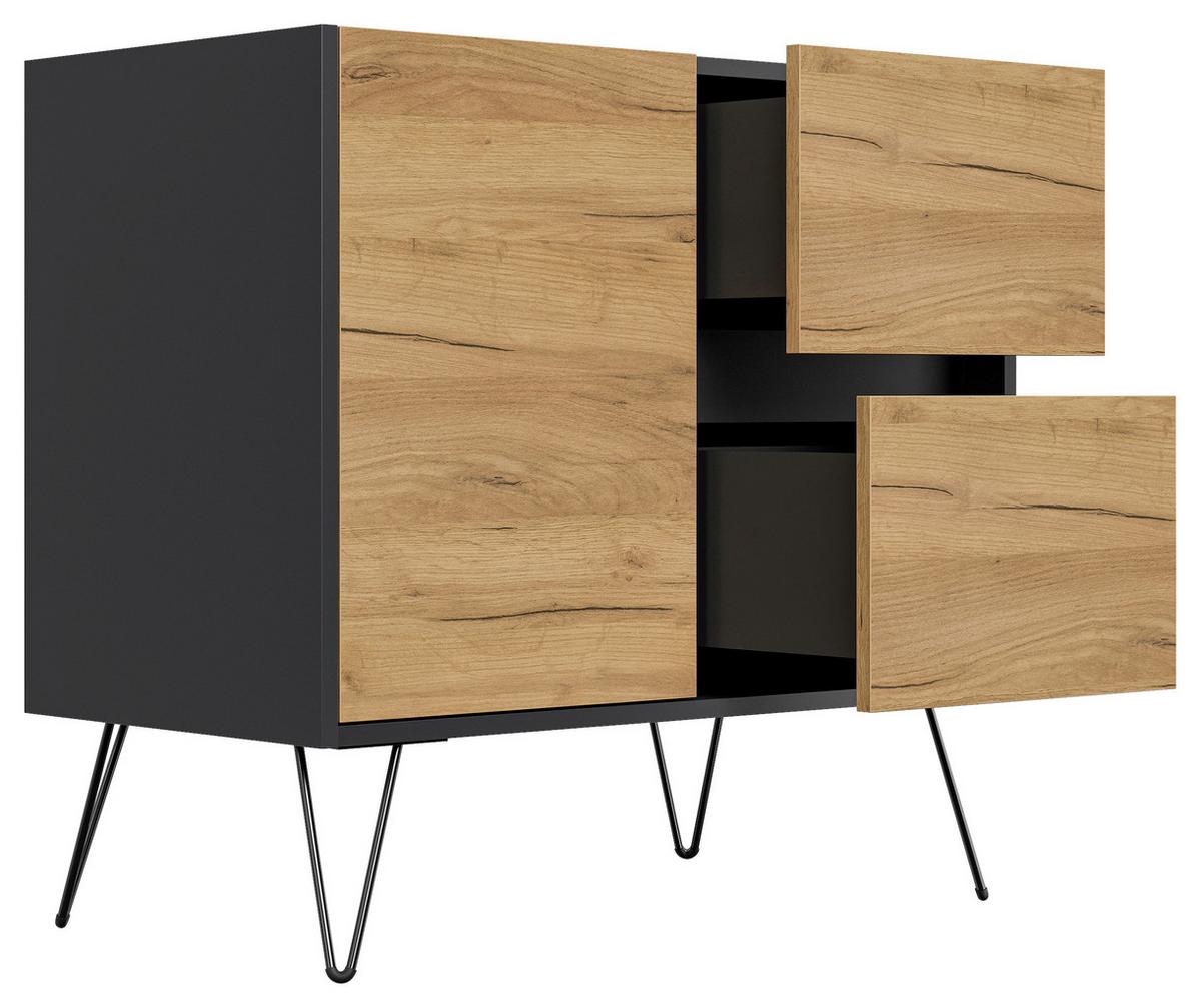 Sideboard Posseik Industrial Eichefarben/Graphit B: 79 cm - Eichefarben/Schwarz, Design, Holzwerkstoff (79/75,8/42cm) - P & B