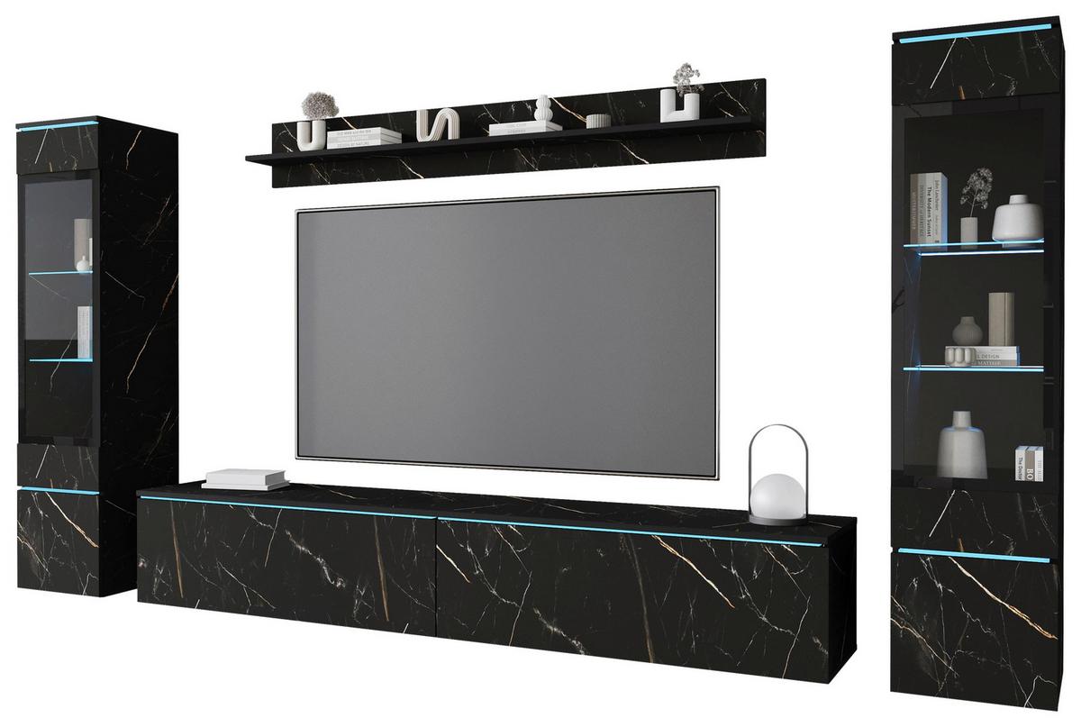 Obývací stěna SAN SEBASTIAN - šedá/barvy břidlice, Design, kompozitní dřevo/plast (240/130/33cm) - Livetastic