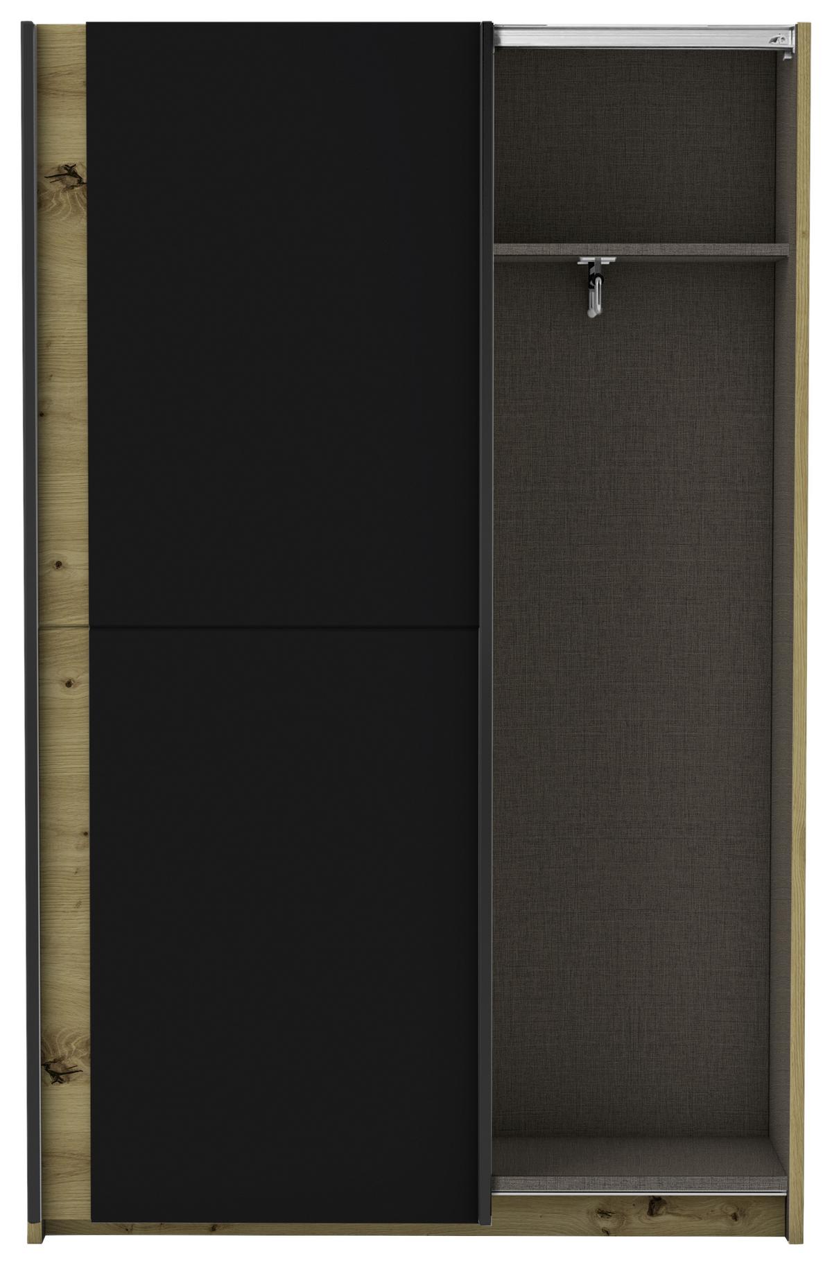Schwebetürenschrank 125 cm Starter, Eiche Dekor/ Schwarz - Eichefarben/Schwarz, Basics, Holzwerkstoff (125/195,5/38cm) - P & B