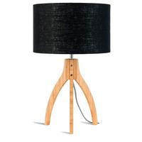 TISCHLEUCHTE ANNAPURNA/T/3220/B - Schwarz/Naturfarben, Trend, Holz/Textil (36/54cm) - Good & Mojo