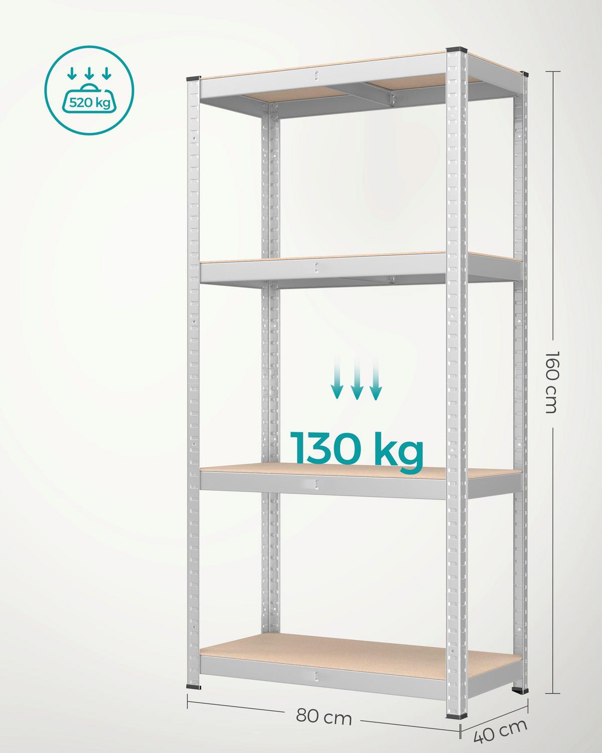 Schwerlastregal Shelving Naturfarben/Silberfarben 80 cm - Silberfarben/Naturfarben, Basics, Holzwerkstoff/Metall (80/160/40cm)