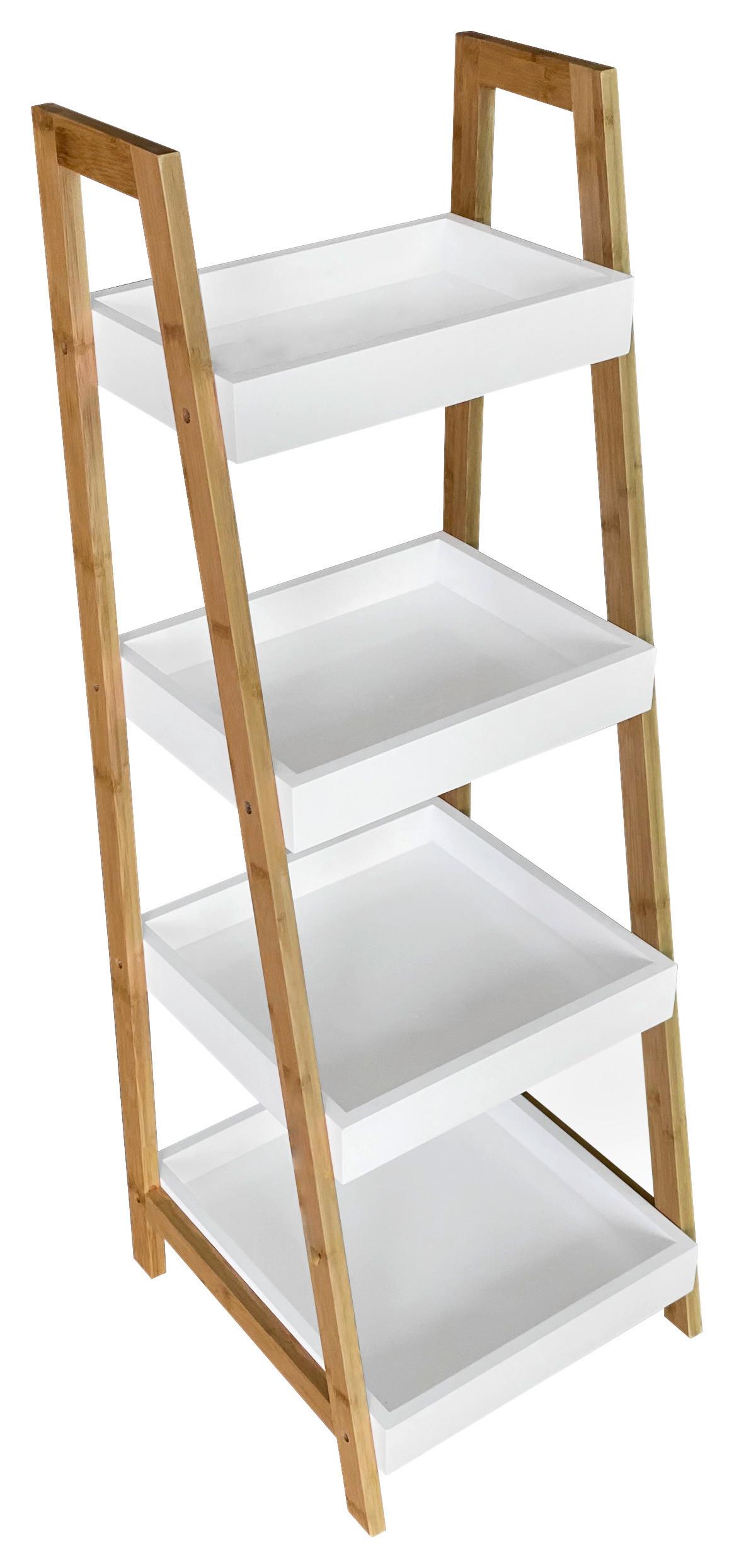 Regal Liane 2 B: 34 cm Bambus massiv/Weiß - Naturfarben/Weiß, MODERN, Naturmaterialien/Holzwerkstoff (34/98/35cm)