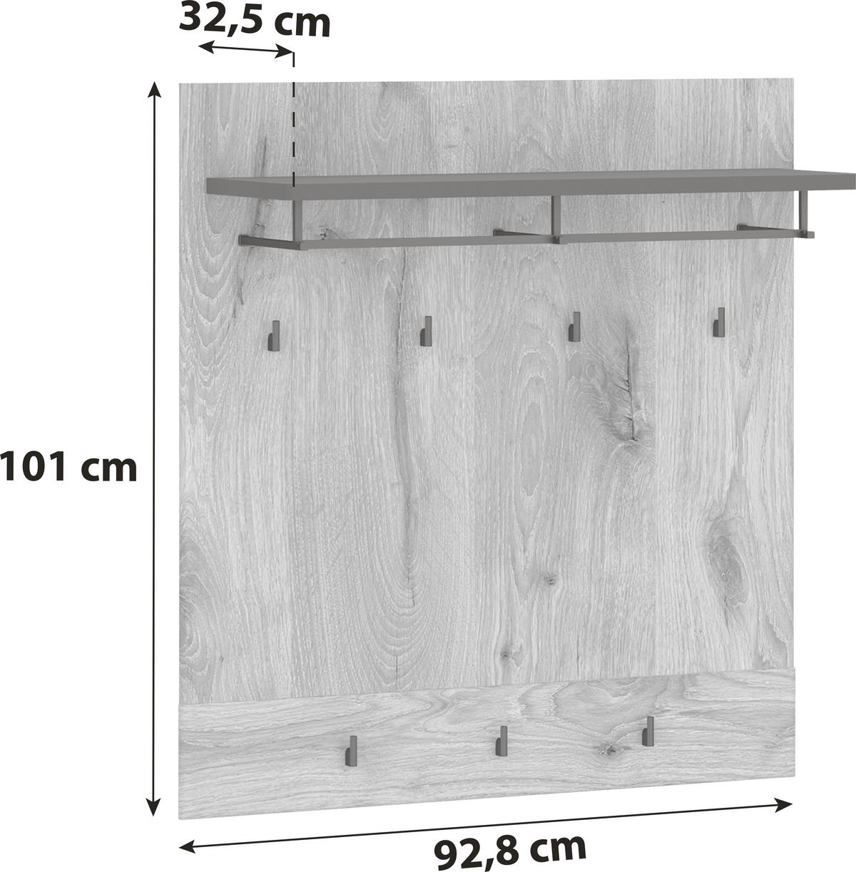 Garderobenpaneel Grano Eichefarben B: 92,8 cm - Eichefarben, Trend, Holzwerkstoff (92,8/101/32,5cm)