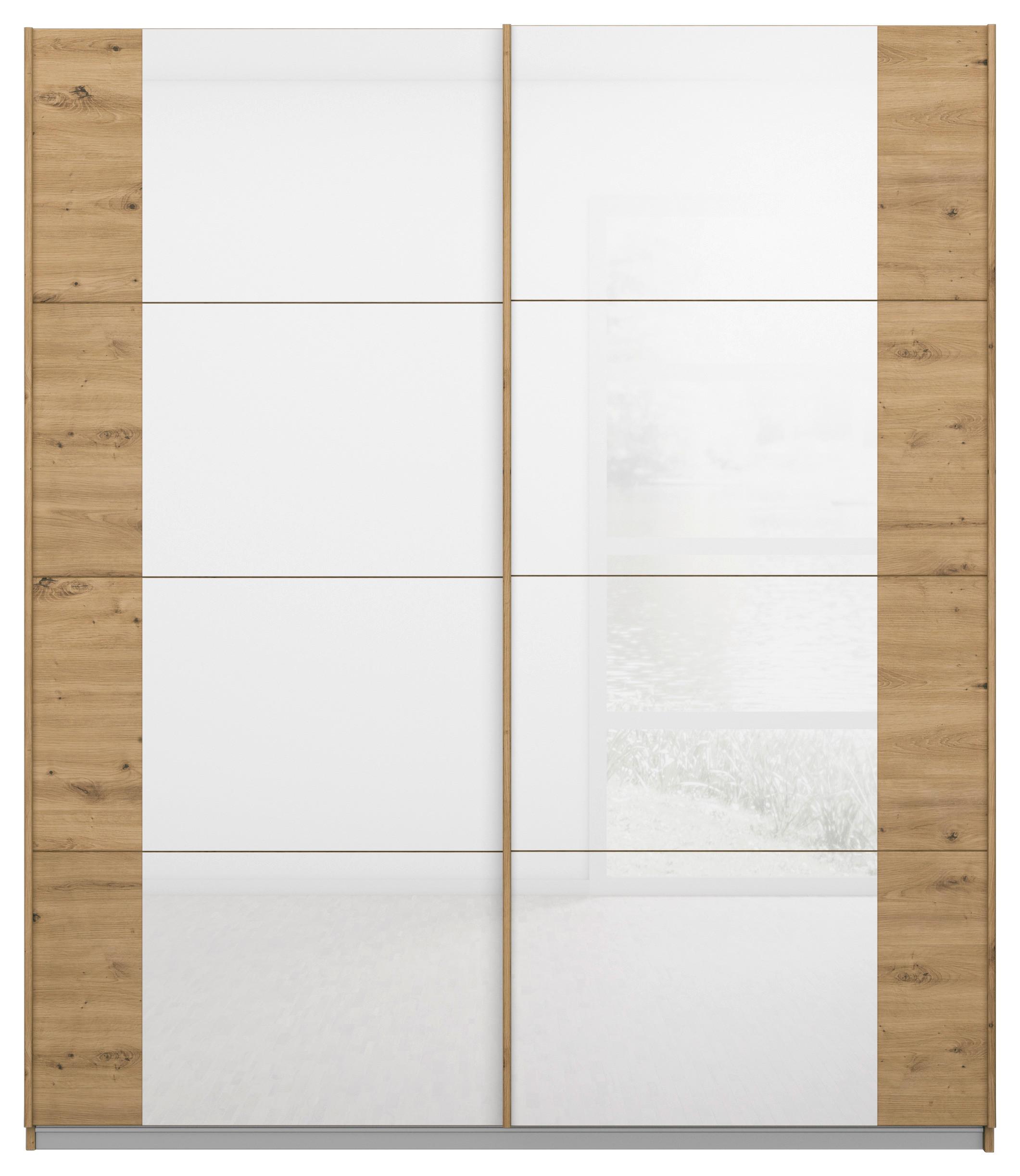 Schwebetürenschrank Artemis B: 181 cm Weiß/Eiche Dekor - Weiß/Eiche Artisan, MODERN, Glas/Holzwerkstoff (181/210/62cm) - Rauch Möbel
