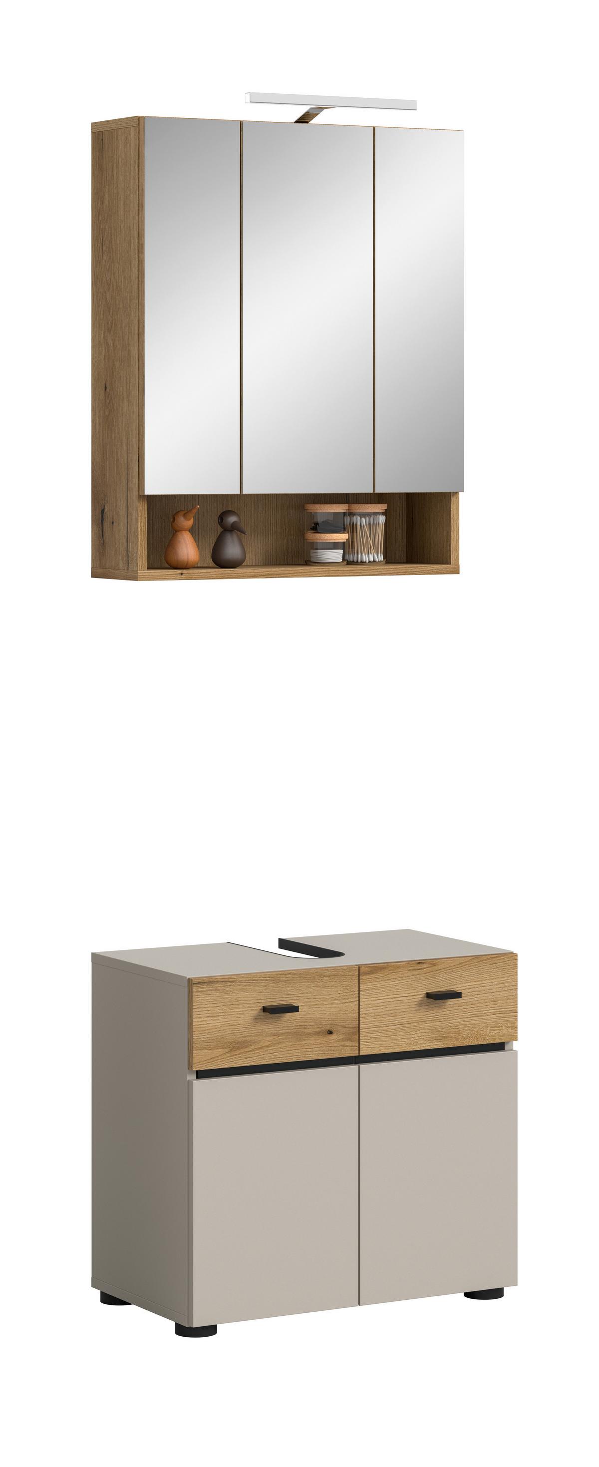 Badezimmer Aqua Kaschmir/Eichefarben B: 60cm - Kaschmir/Eichefarben, Trend, Glas/Holzwerkstoff (60cm) - MID.YOU