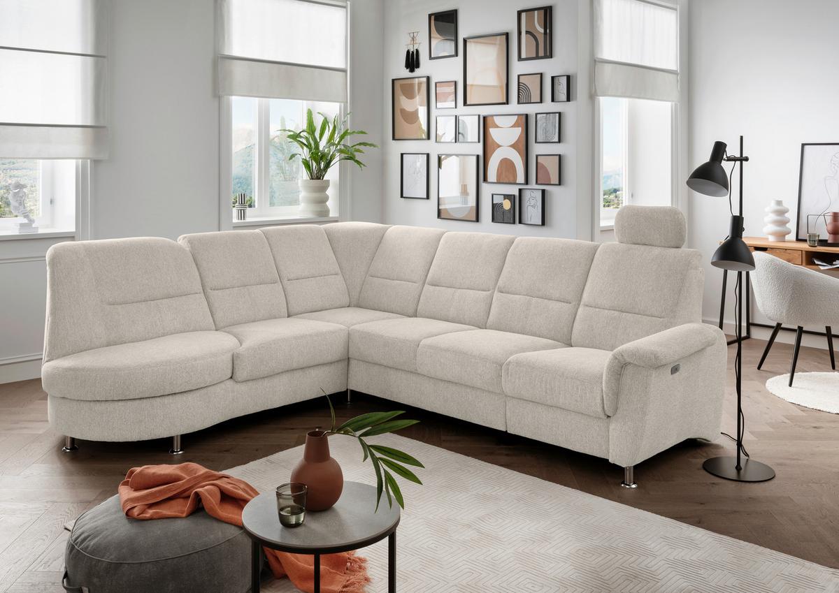 Ecksofa mit Relaxfunktion Parole Beige Chenille - Chromfarben/Beige, MODERN, Textil (236/275cm) - Livetastic