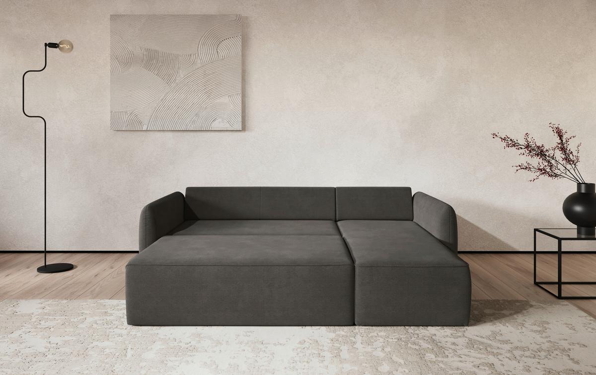 Ecksofa mit Bettfunktion Flow Cord anthrazit, B: 239cm - Anthrazit/Schwarz, Trend, Textil (239/170cm) - MID.YOU