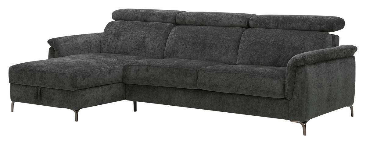Rohová sedačka POLLA L, ľavá, antracitová, matrac z pam.peny - čierna/antracitová, Basics, kov/drevo (111/281cm)