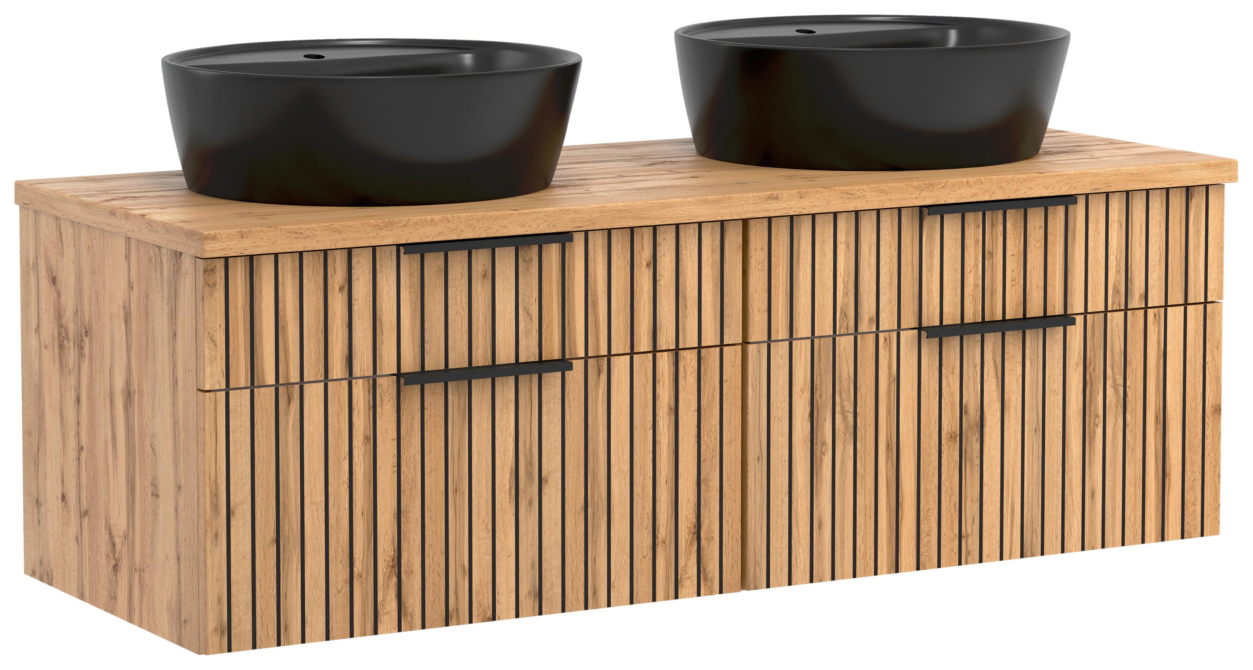 Waschbecken mit Unterschrank Chester B: 120 cm - Eiche Wotan/Schwarz, MODERN, Holzwerkstoff/Stein (120cm) - Held