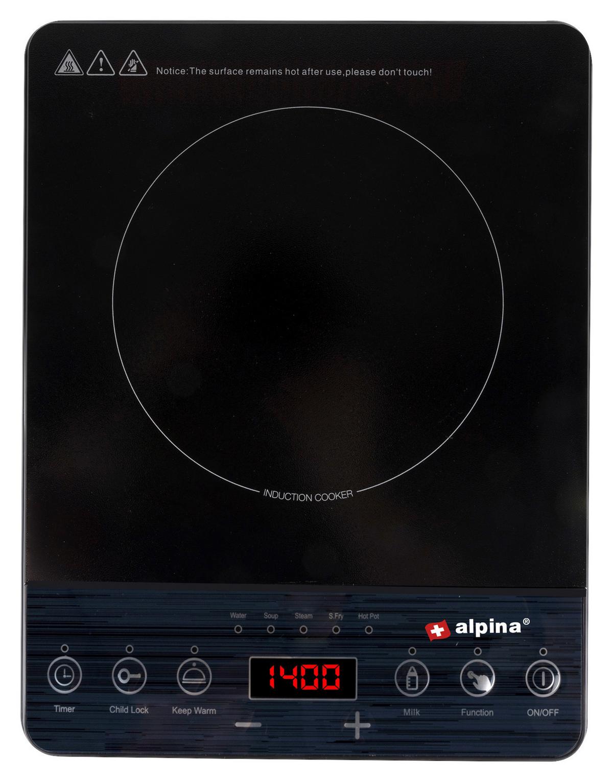 Induktionskochplatte 2000 Watt Schwarz mit Touchfeld + Timer - Basics, Kunststoff - Alpina 6287