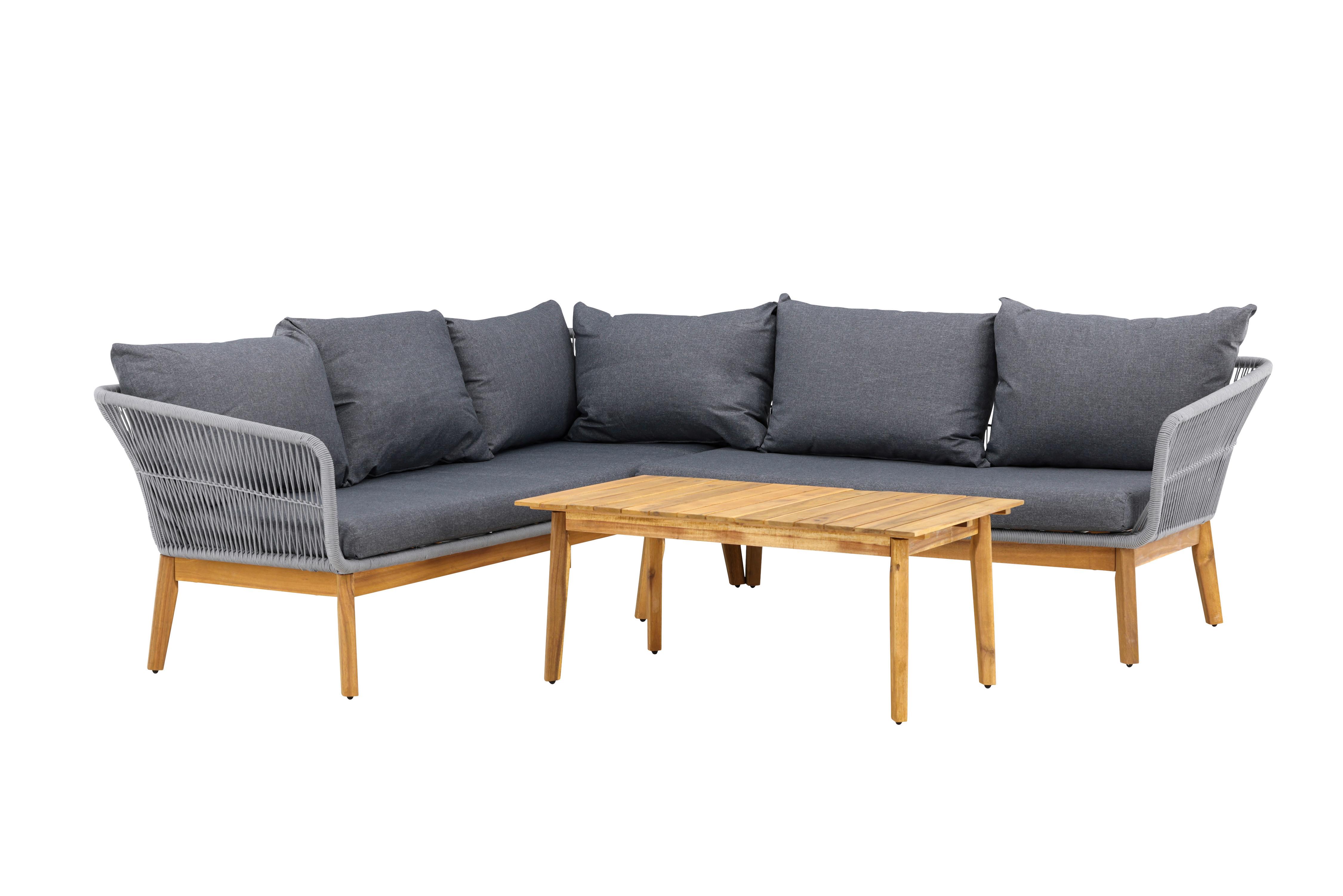 Loungegarnitur Chania - Dunkelgrau/Grau, KONVENTIONELL, Holz/Kunststoff (210/160cm) - Gardenson