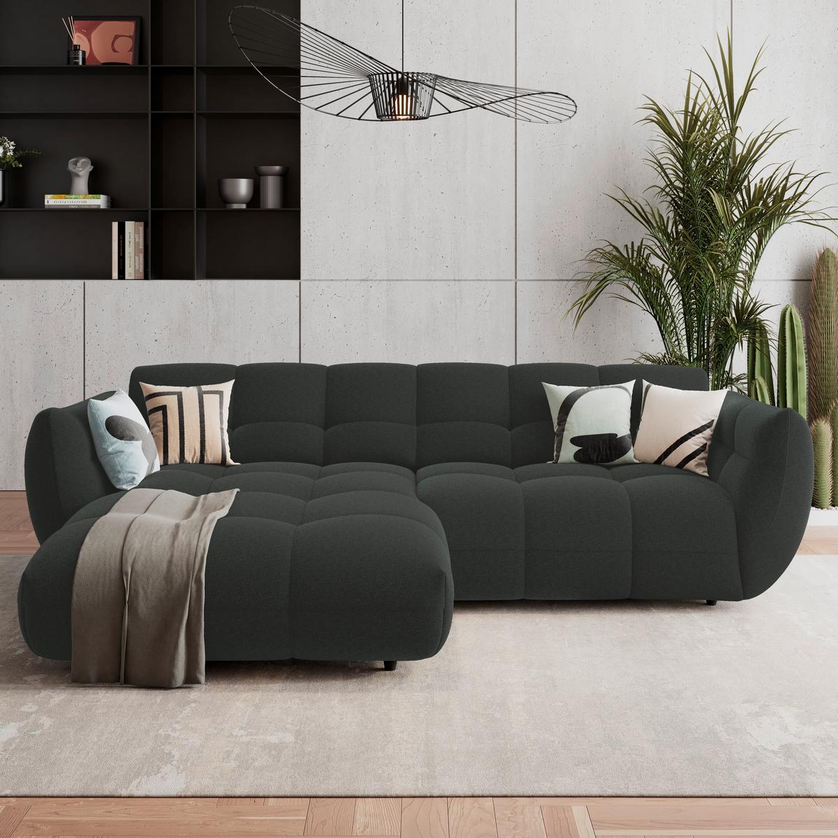 Ecksofa Panda Chenille dunkelgrün, 178x280cm - Dunkelgrün/Schwarz, Trend, Textil (178/280cm)