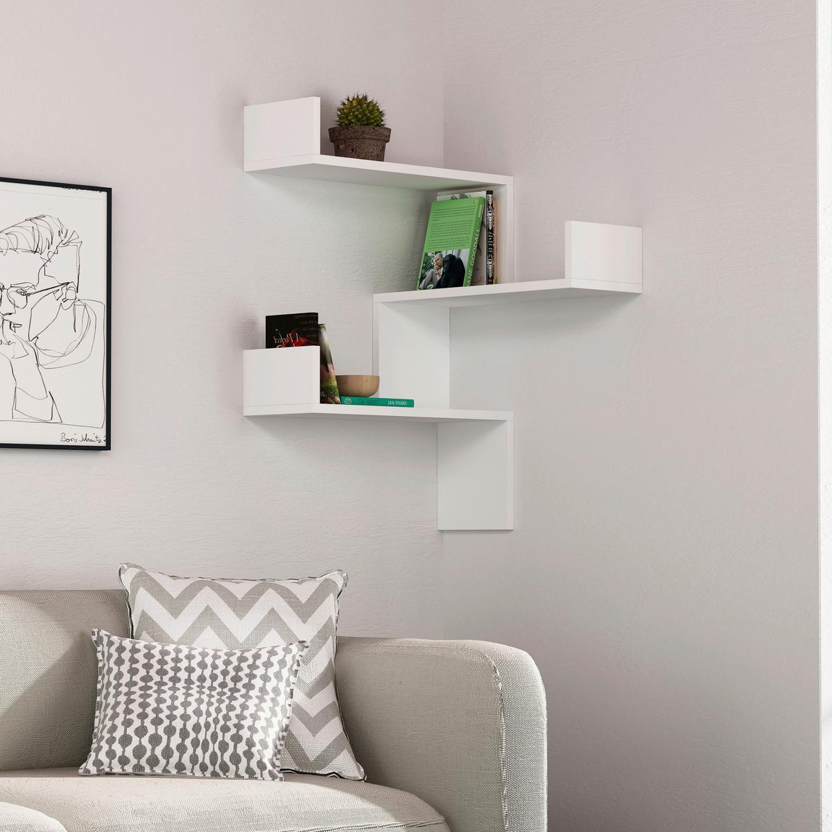Nástěnný regál, š: 60 cm - bílá, Design, kompozitní dřevo (60/90/22cm) - Livetastic