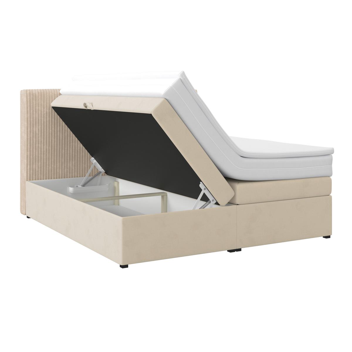 Boxspringbett Mit Topper & Bettkasten 160x200 Rossa - Creme/Schwarz, MODERN, Holzwerkstoff/Textil (160/200cm)