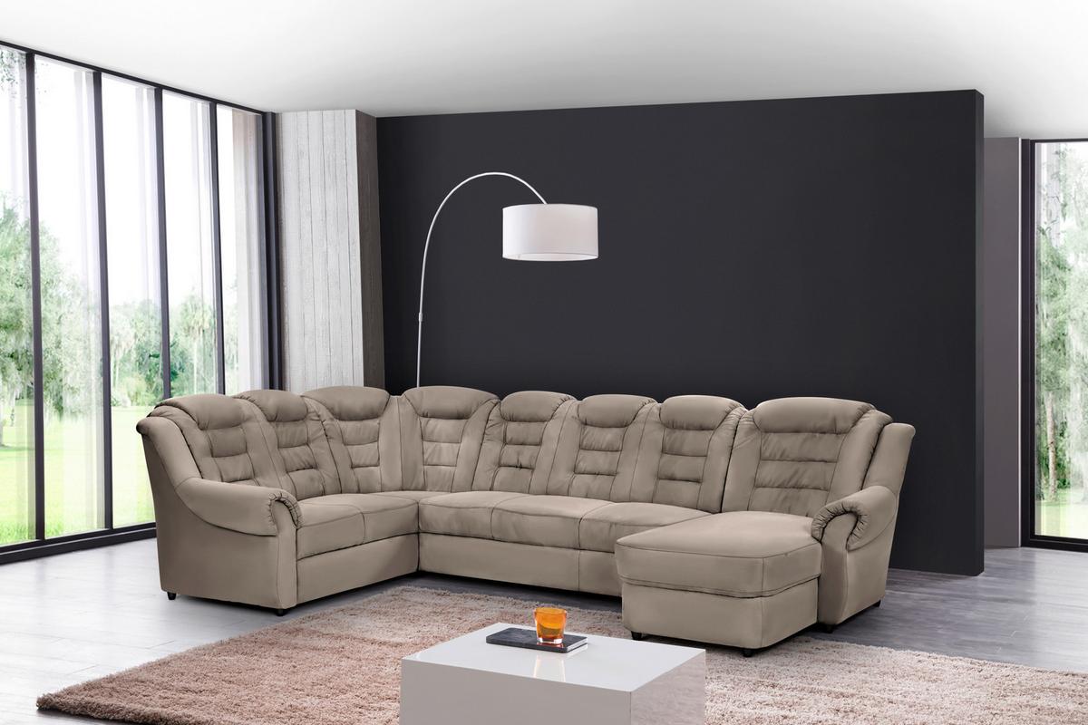 Wohnlandschaft Boston Hellbraun Lederlook - Hellbraun/Schwarz, KONVENTIONELL, Textil (216/333/165cm) - Livetastic