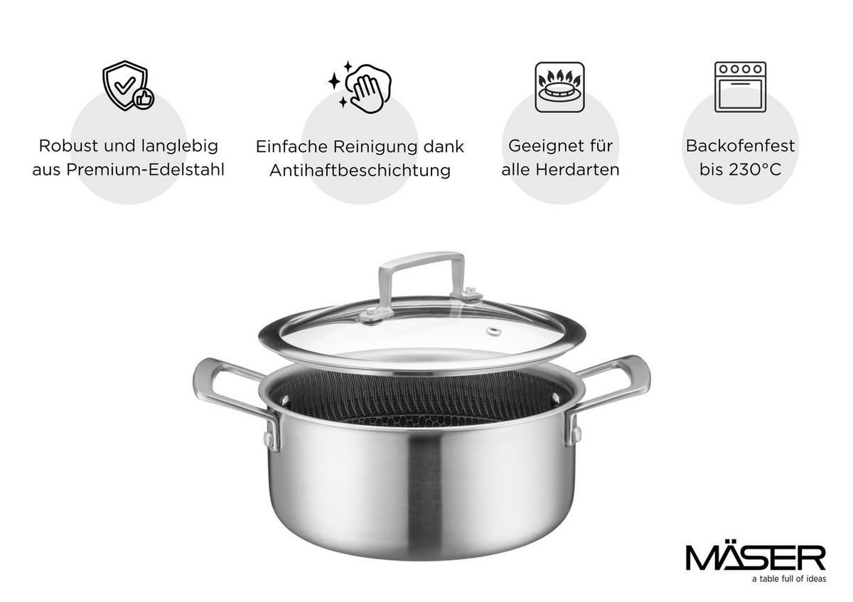 Kochtopf 2,8L Edelstahl - Silberfarben/Schwarz, Basics, Metall (20/15cm) - Mäser
