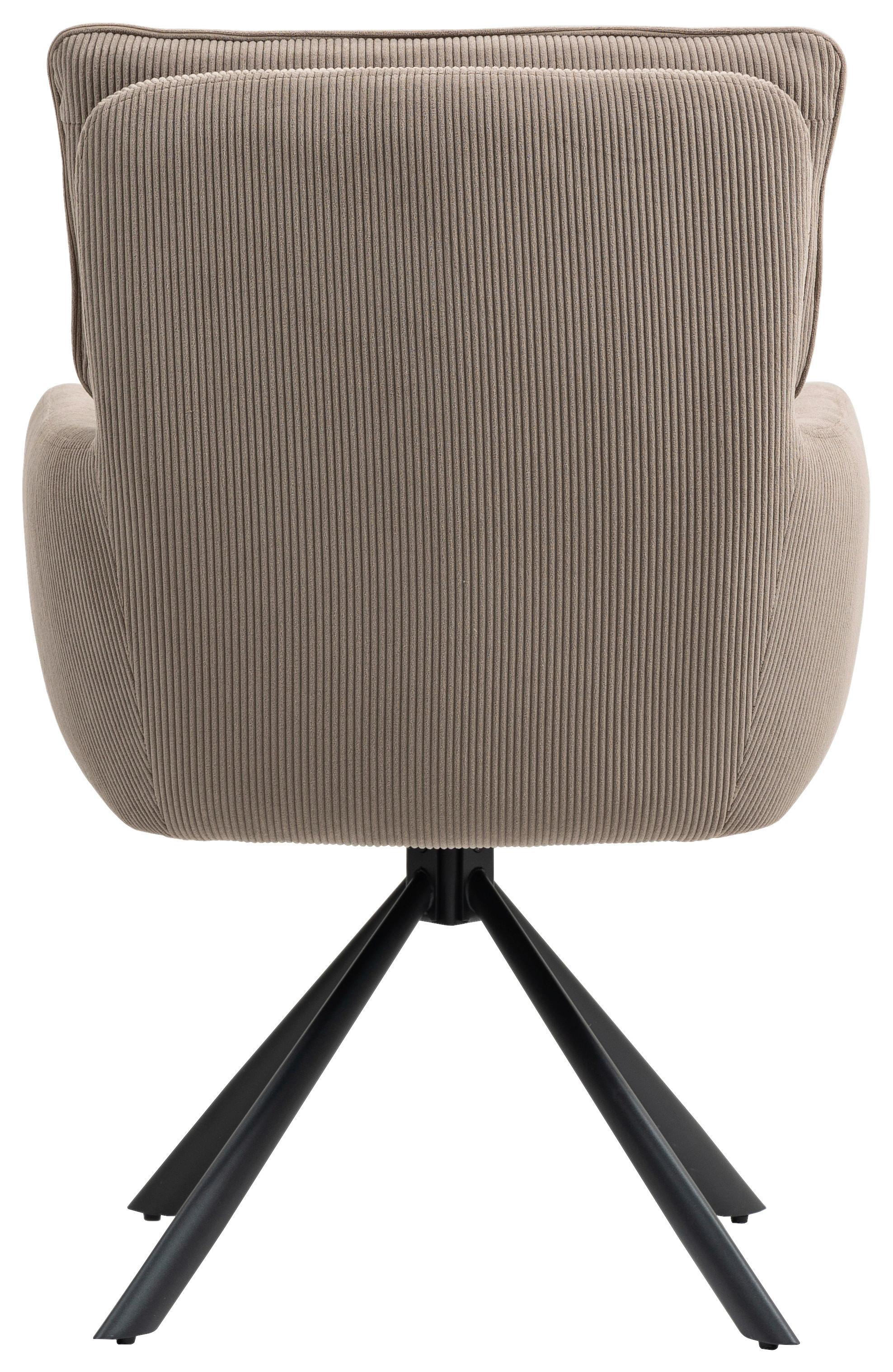 Armlehnstuhl Mila Cord Braun Sitzfl. 180° drehbar, B: 60cm - Schwarz/Braun, KONVENTIONELL, Textil/Metall (60/95/67cm) - MID.YOU