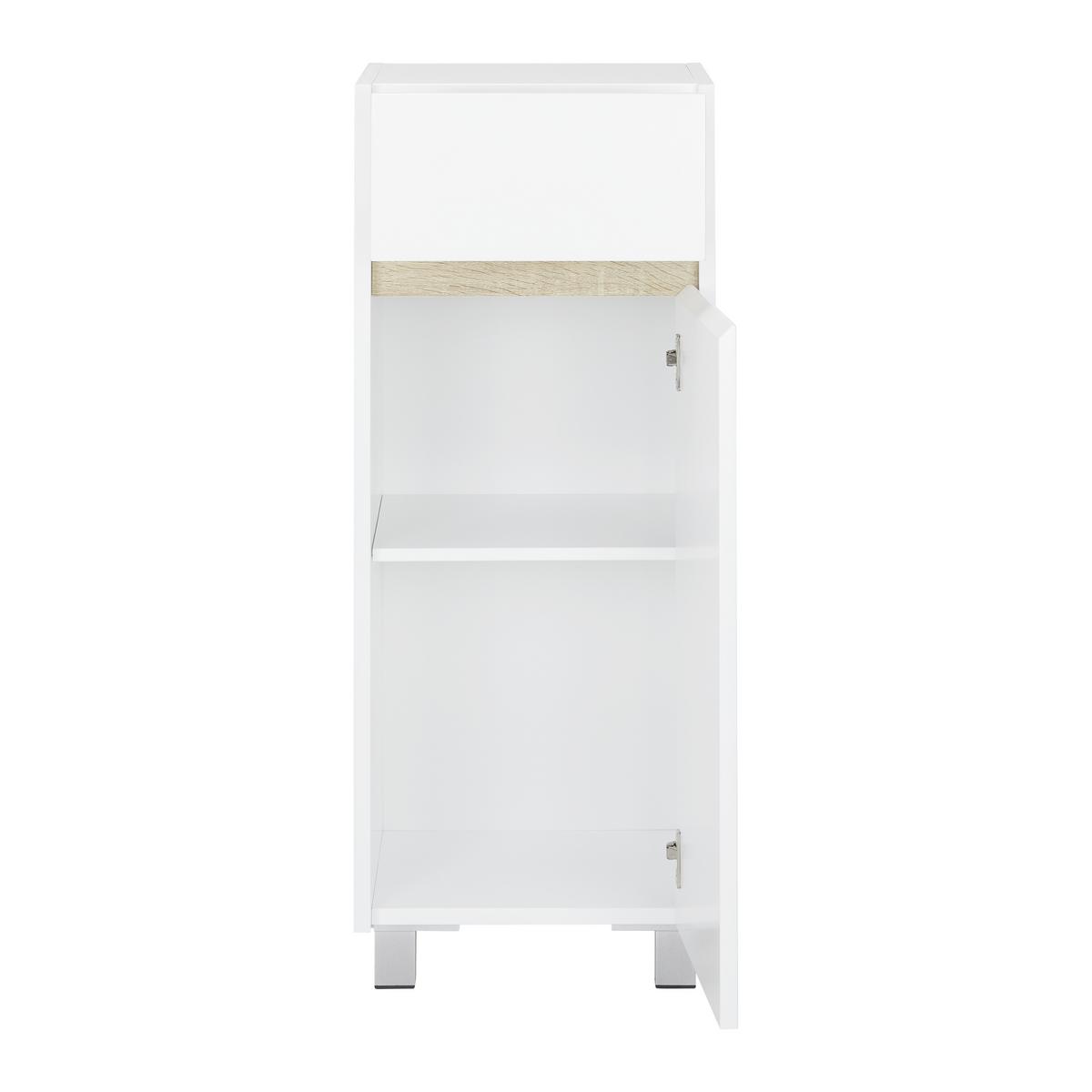 Nízka skrinka MASSIMO biela/borovica - biela/strieborná, Modern, plast (33/85/30cm) - Bessagi Home