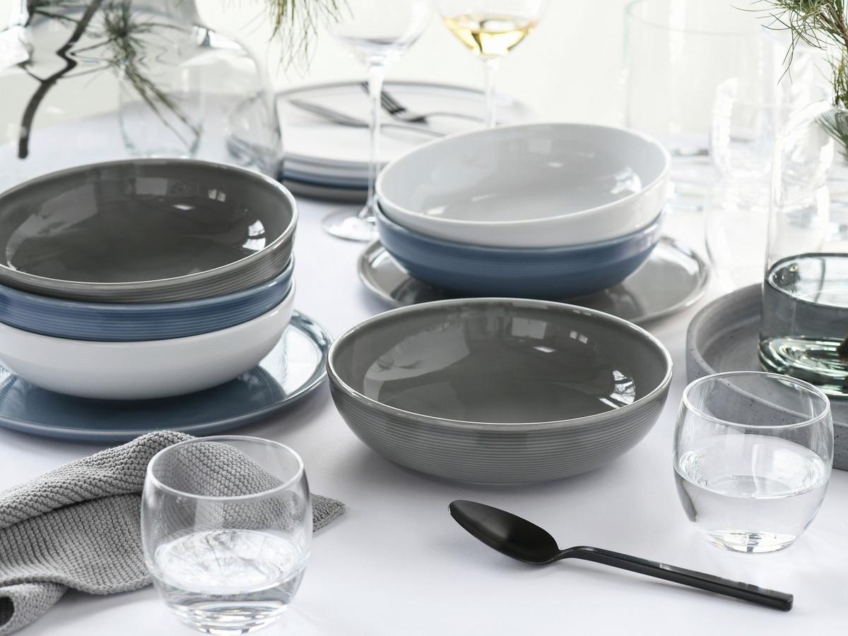 Tafelservice 12-teilig. Porzellan, multicolor - Graublau/Weiß, Basics, Keramik - Creatable