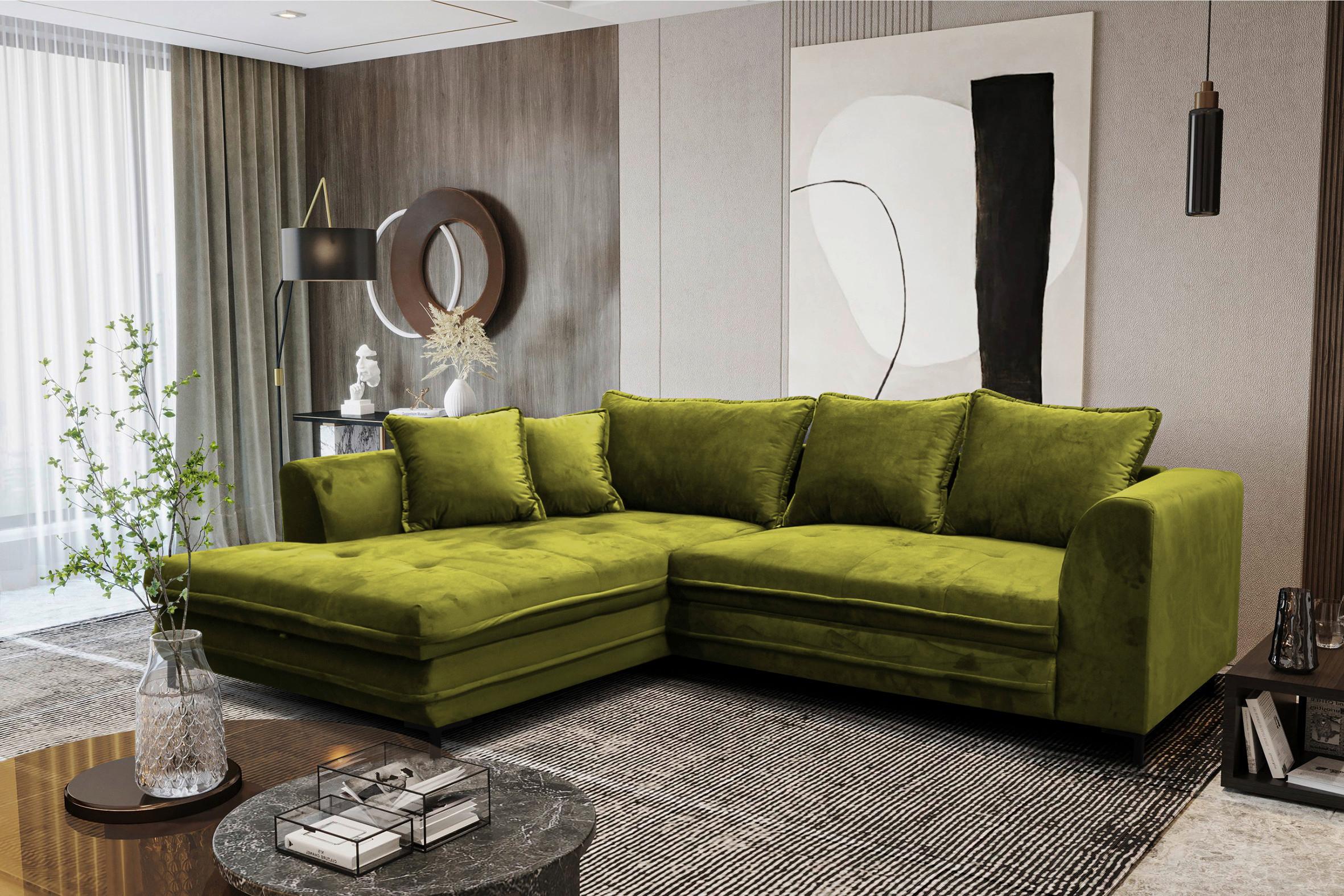 Eckschlafsofa Bello Hellgrün Schlaffunktion Ottomane Links - Schwarz/Hellgrün, Design, Textil (187/277cm) - Livetastic
