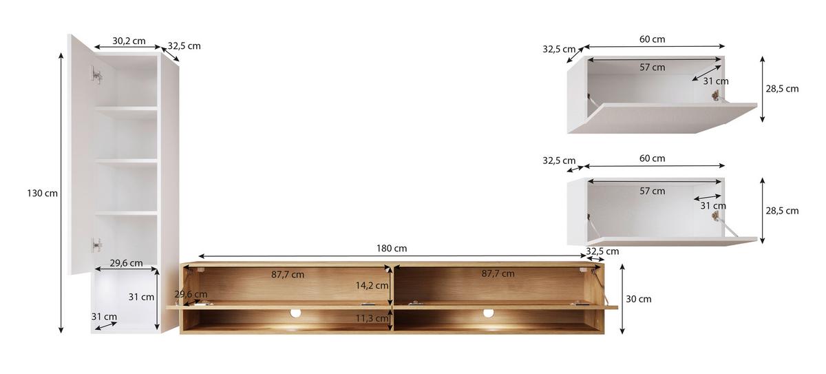 Obývací stěna AMADEO dub Artisan - dub artisan, Basics, kompozitní dřevo (270/130/32,5cm) - P & B