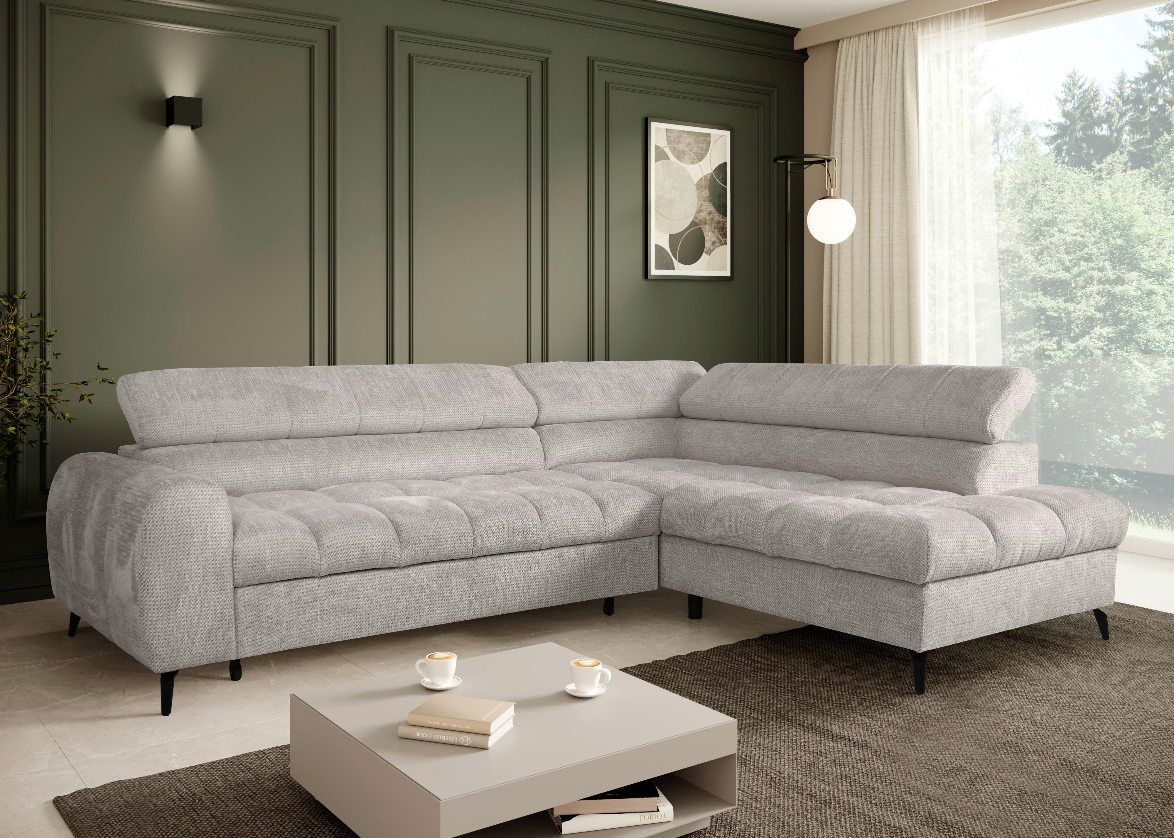 Ecksofa Volf Rechts New Hellgr mit Schlaffunktion, 261x203 cm - Hellgrau/Schwarz, Trend, Kunststoff/Textil (261/203cm)