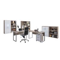 Büro Office Edition Eiche Dekor/Weiß Hochglanz - Weiß Hochglanz/Sonoma Eiche, MODERN, Holzwerkstoff/Metall - MID.YOU