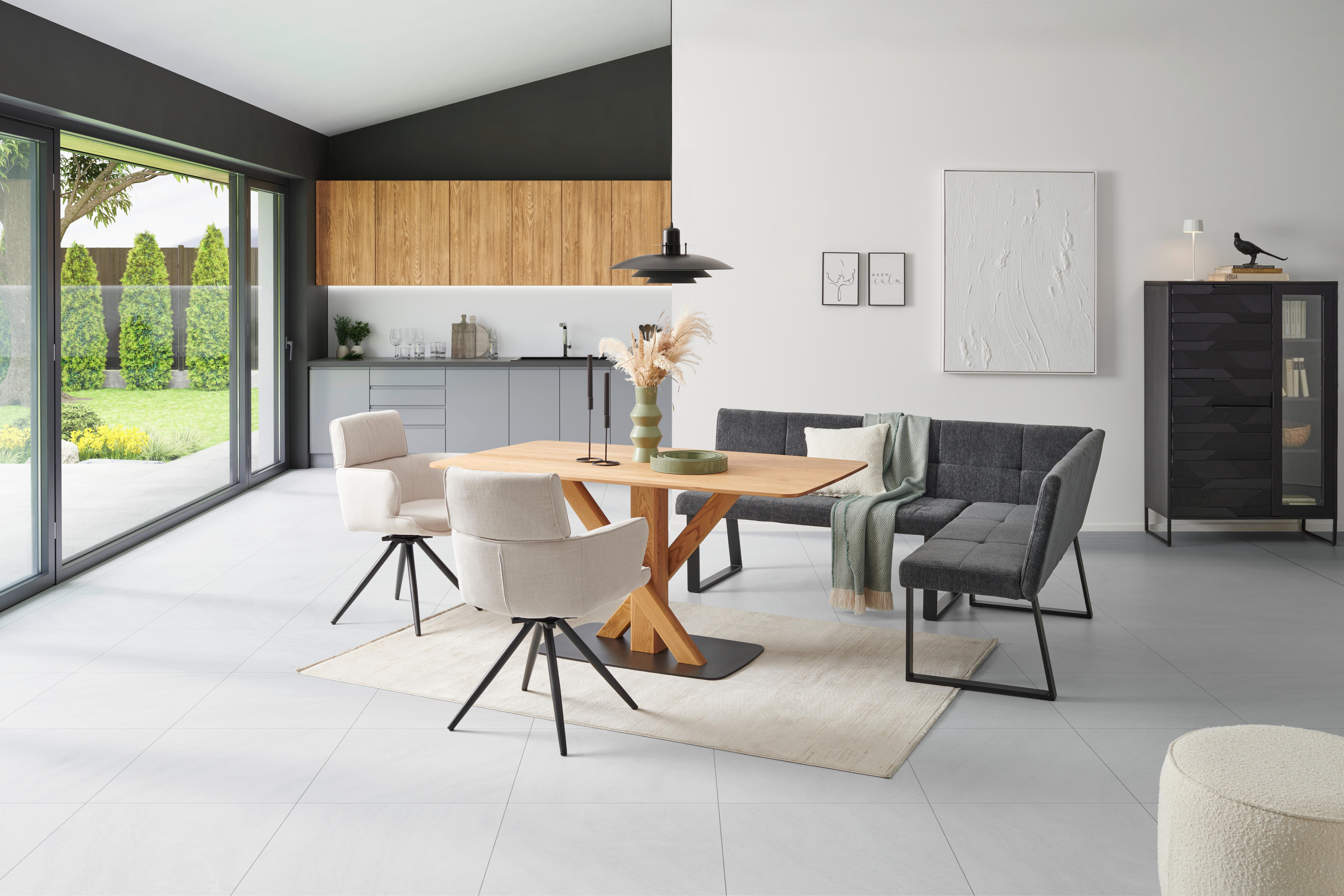 Eckbank Rico Dunkelgrau, Schenkel 152x191cm - Dunkelgrau/Schwarz, LIFESTYLE, Textil/Metall (152/191cm) - MID.YOU