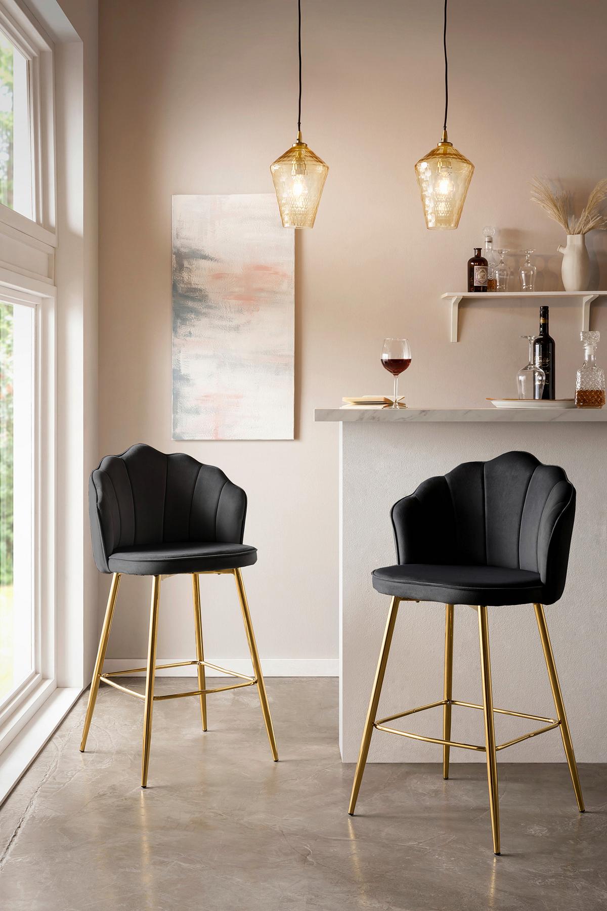 Barhocker-Set Schwarz B: 52 cm - Goldfarben/Schwarz, MODERN, Textil/Metall (52/100/54cm) - Livetastic