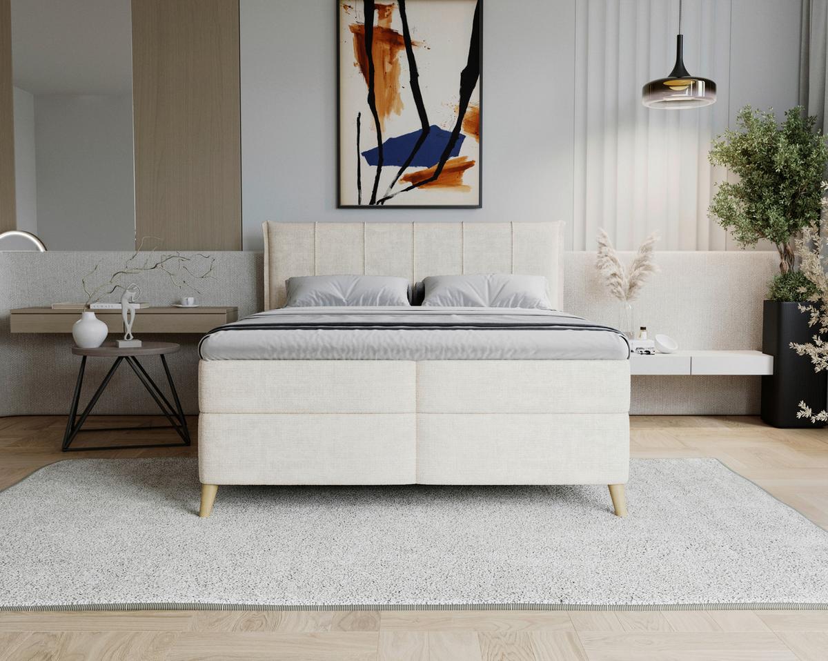 Americká posteľ VELORIA 140x200, béžová - prírodná farba/béžová, Konventionell, drevo/textil (140/200cm) - Mömax