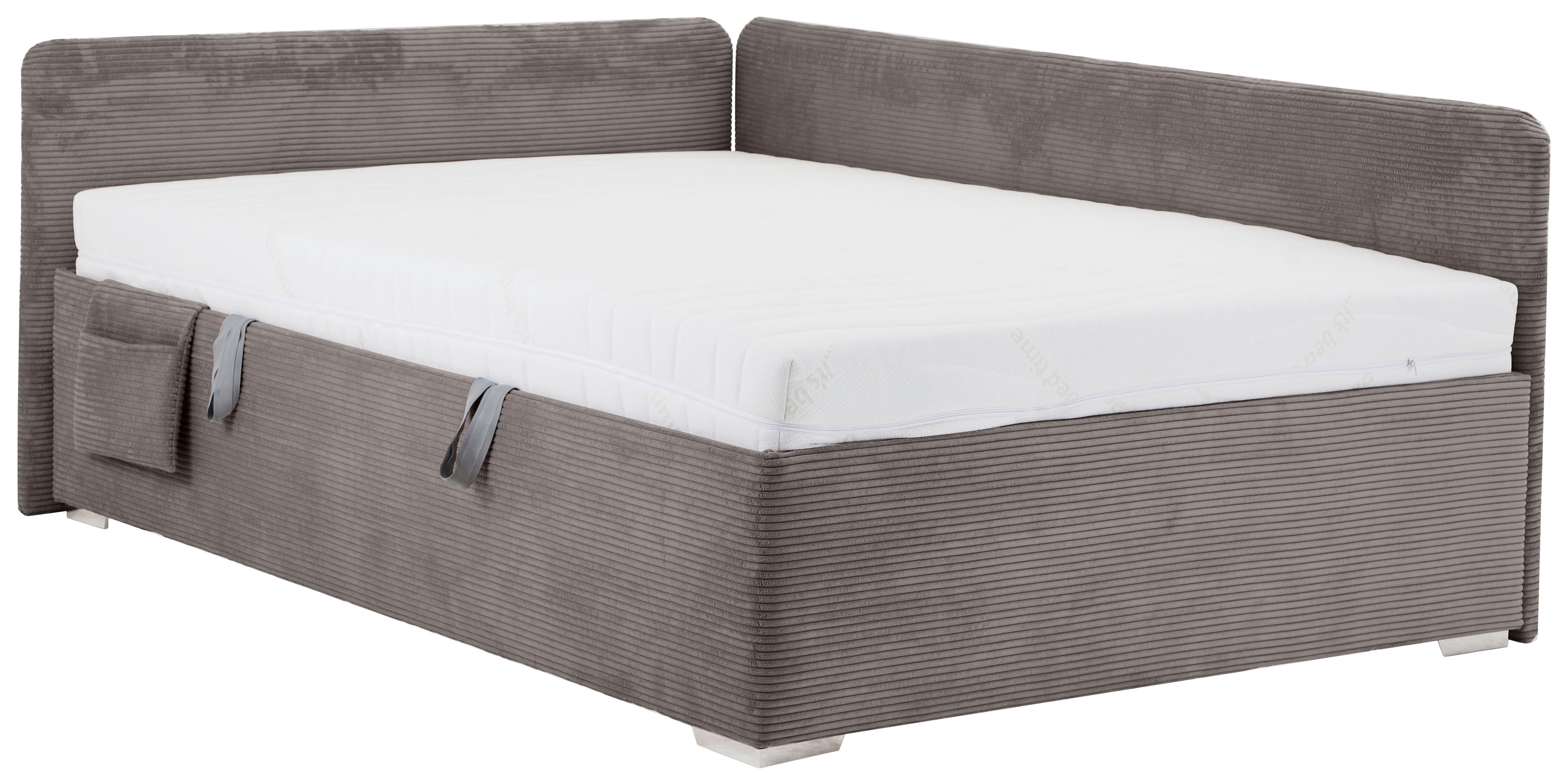 Posteľ Remi s bočnicami 140x200, poťah sivý - sivá/prírodná farba, Konventionell, drevo/textil (140/200cm)