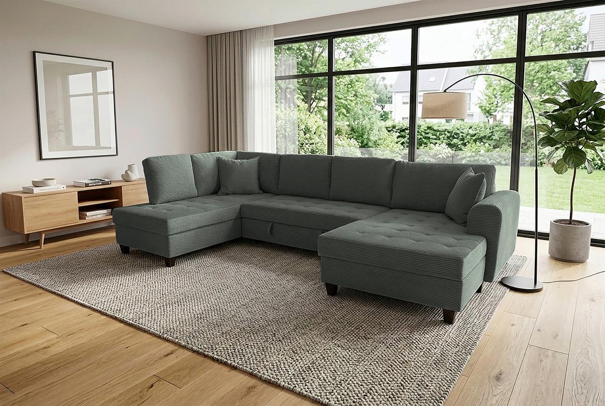 Wohnlandschaft Moritz Grün U-Form: 178x324x155 cm - Grün, Trend, Textil (178/324/155cm)